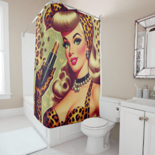 Cute Vintage Leopard Print Girl Shower Curtain