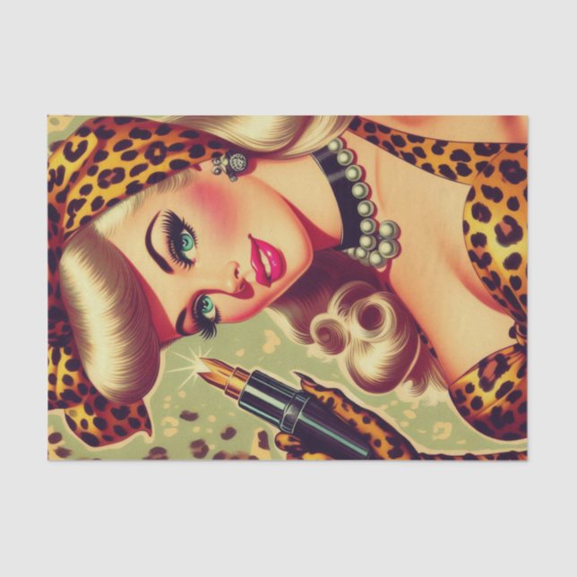 Cute Vintage Leopard Print Girl Tissue Paper (Front)