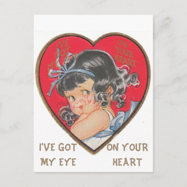 Cute Vintage Little Girl in Heart Valentine Postcard (Front)