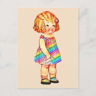 CUTE VINTAGE LITTLE GIRL PAPER DOLL POSTCARD
