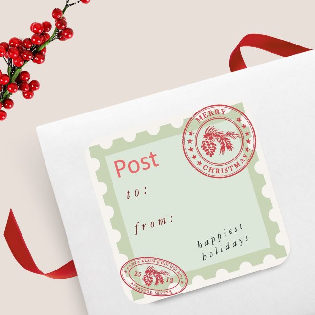 Cute Vintage Mail Holiday Square Sticker (Creator Uploaded)