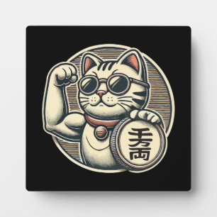 Cute Vintage Maneki Neko Lucky Cat, Success Money  Plaque