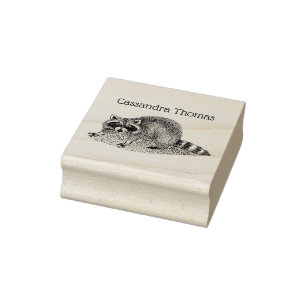 Cute Vintage Masked Racoon Name Rubber Stamp