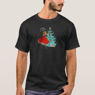 Cute Vintage Merry and Bright Girl Decorating Chri T-Shirt