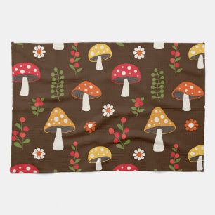 Cute Vintage Mushroom With Flowers Tea Towel