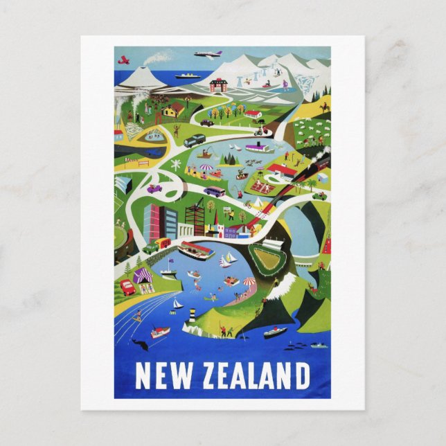 Cute Vintage New Zealand Travel Postcard (Front)