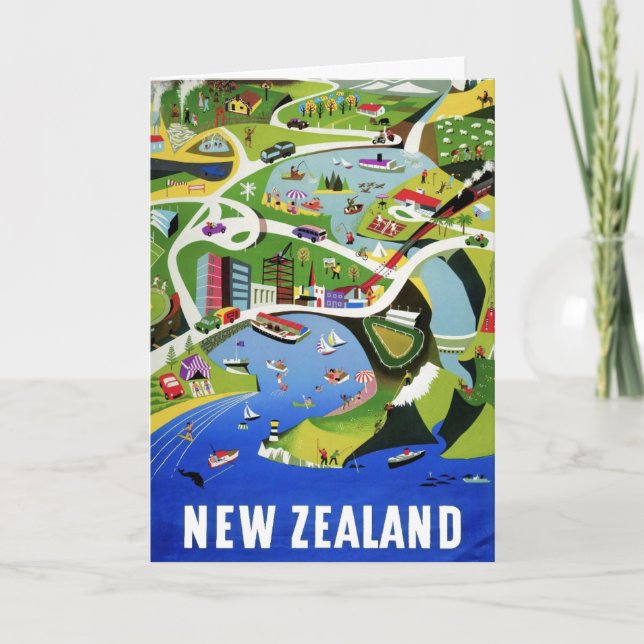 Cute Vintage New Zealand Travel Postcard (Front)