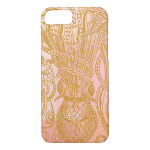 Cute Vintage Octopus Line Art Illustration in Pink Case-Mate iPhone Case