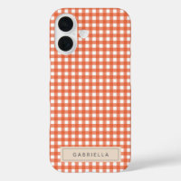 Cute Vintage Orange Gingham Plaid Personalised  