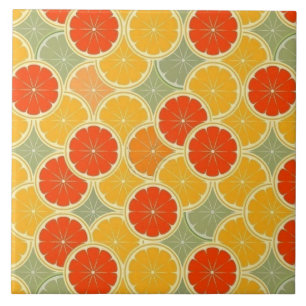 Cute Vintage Orange Lime Grapefruit Citrus Pattern Tile