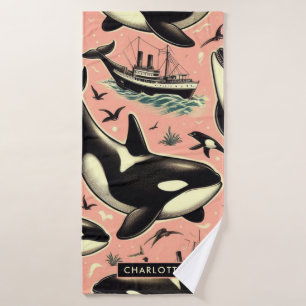 Cute Vintage Orca Pattern Bath Towel