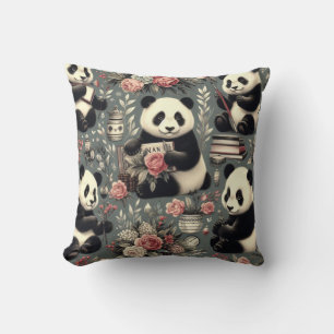 Cute Vintage Panda Floral Cushion