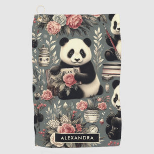 Cute Vintage Panda Floral Golf Towel