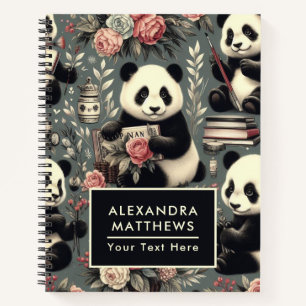 Cute Vintage Panda Floral Notebook