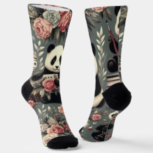 Cute Vintage Panda Floral Socks
