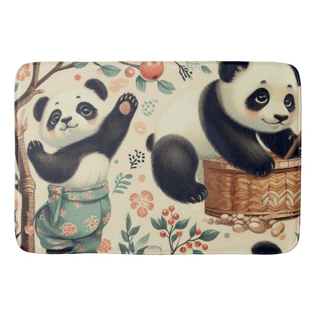 Cute Vintage Panda Seamless Painting Bath Mat (Front)