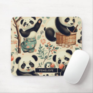 Cute Vintage Panda Seamless Painting Mouse Mat