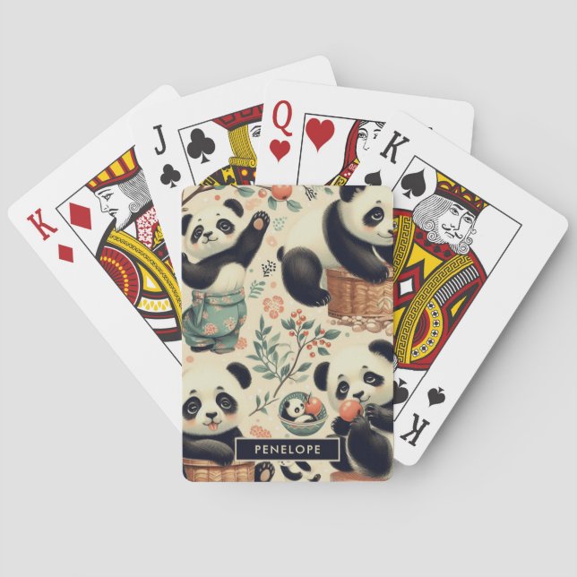 Cute Vintage Panda Seamless Painting Playing Cards (Back)