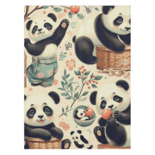 Cute Vintage Panda Seamless Painting Tablecloth