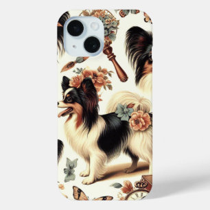 Cute Vintage Papillon Dog Illustration iPhone 15 Case