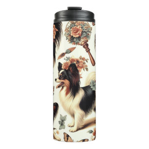 Cute Vintage Papillon Dog Illustration Thermal Tumbler