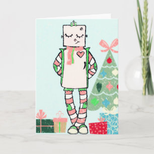 Cute Vintage Pastel Holiday Robot & Tree