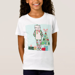 Cute Vintage Pastel Holiday Robot & Tree T-Shirt