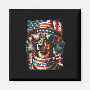 Cute Vintage Patriotic Dachshund Dog Retro 4th Of Magnet