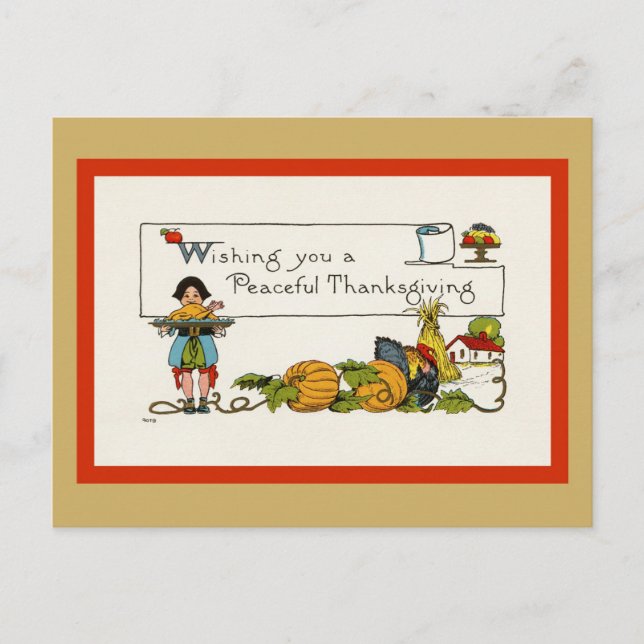 Cute Vintage Peaceful Thanksgiving Wishes Postcard (Front)