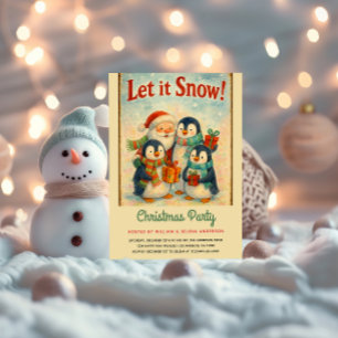 Cute Vintage Penguin Christmas Party Invitation