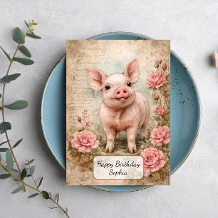 Cute Vintage Piglet Card