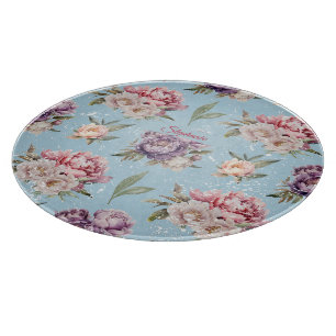Cute Vintage Pink and White Floral Peony Pattern Cutting Board