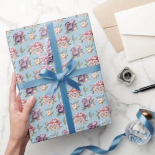 Cute Vintage Pink and White Floral Peony Pattern Wrapping Paper