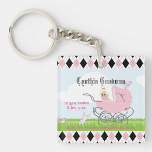 Cute Vintage Pink Baby Girl Carriage Key Ring