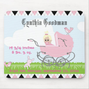 Cute Vintage Pink Baby Girl Carriage Mouse Mat