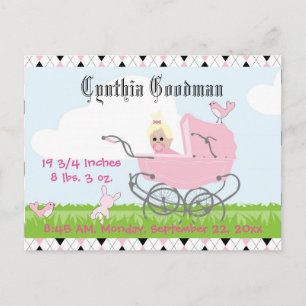 Cute Vintage Pink Baby Girl Carriage Postcard