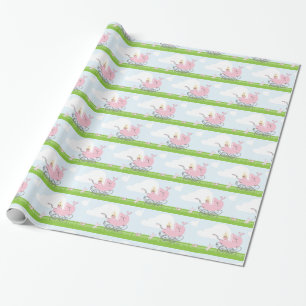 Cute Vintage Pink Baby Girl Carriage Wrapping Paper