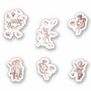 Cute Vintage Pink Cherub Cupid Angels Flowers Set