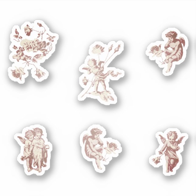 Cute Vintage Pink Cherub Cupid Angels Flowers Set  (Front)