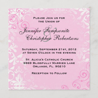 Cute Vintage Pink Elegant Wedding Invitation