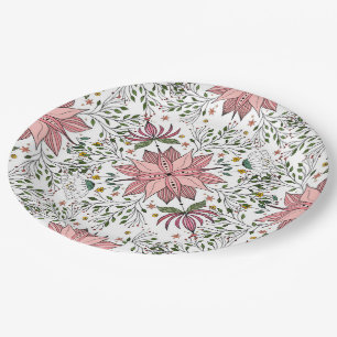 Cute Vintage Pink Floral Doodles Tile Art Paper Plate