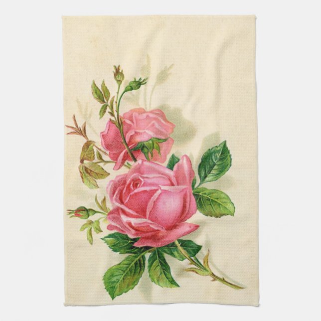 cute vintage pink roses tea towel (Vertical)