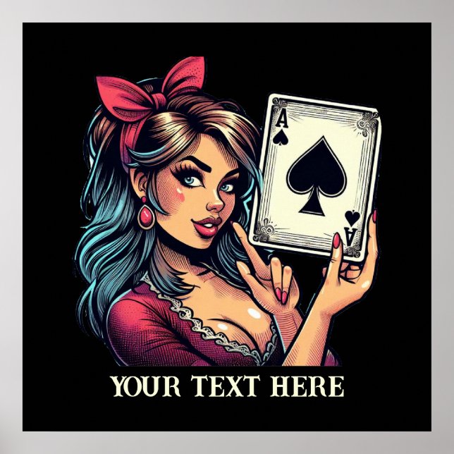 Cute vintage poker lady add text  poster (Front)
