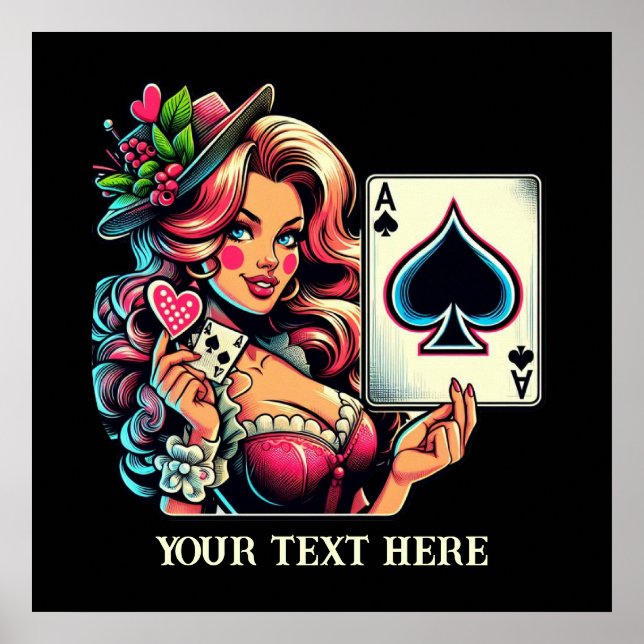Cute vintage poker lady add text  poster (Front)
