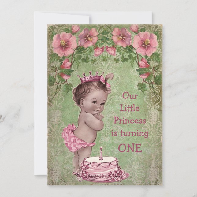 Cute Vintage Princess 1st Birthday Party Invitation (Front)