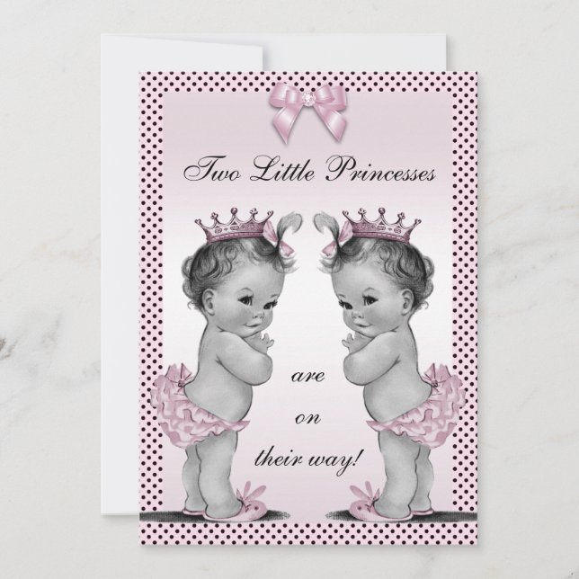 Cute Vintage Princess Twins Baby Shower Invitation (Front)