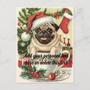 Cute vintage pug dog Christmas  Postcard