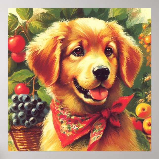 Cute Vintage Puppie Portrait Poster (Front)