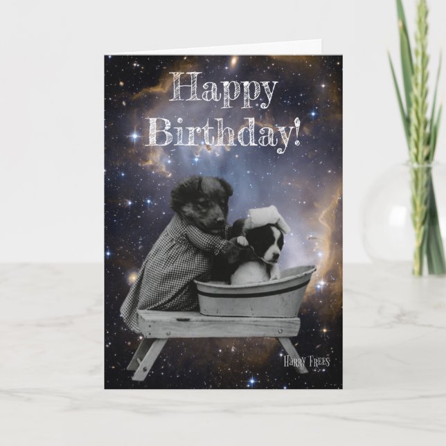 Cute Vintage Puppies in the Bath Card (Front)