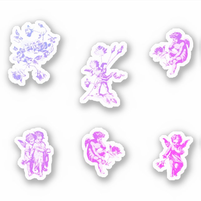 Cute Vintage Purple Cupid Angels Flowers Set  (Front)